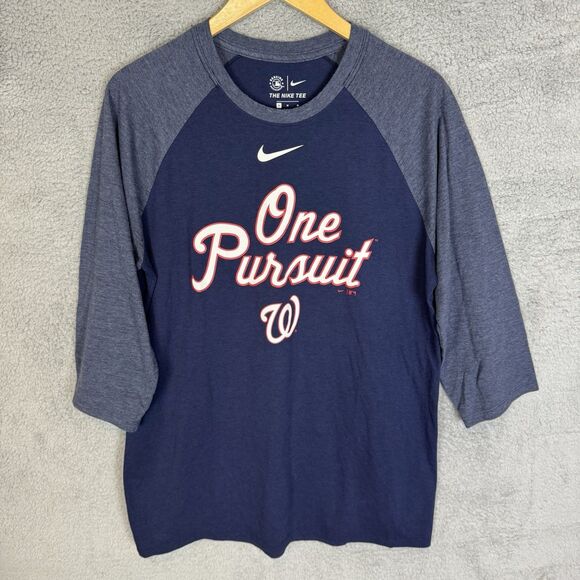 Washington‎ Nationals Shirt Men’s M Blue Nike MLB Authentic 3/4 Sleeve Baseball - Picture 1 of 8